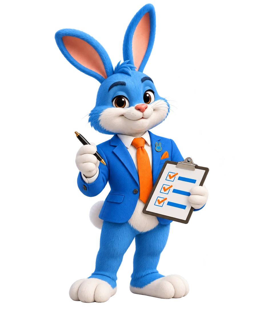 Agent Hoppy reviewing insurance options with a clipboard