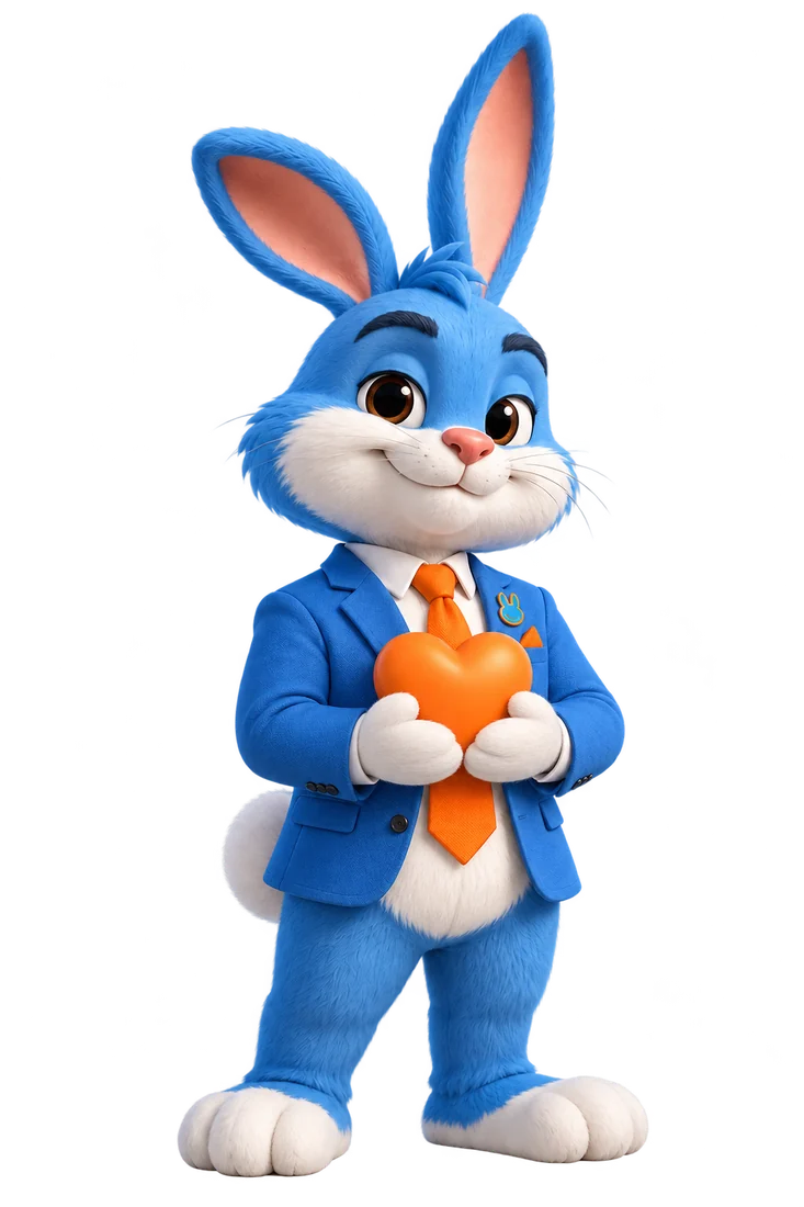 Agent Hoppy holding an orange heart