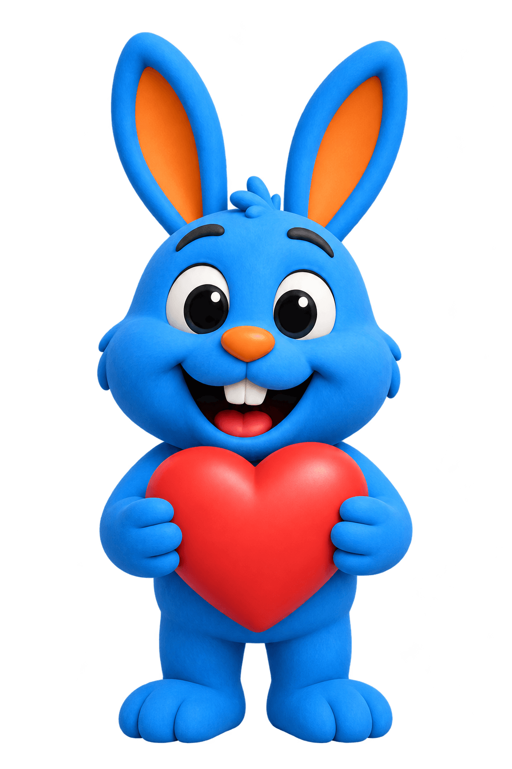 Hoppy the blue bunny holding a heart